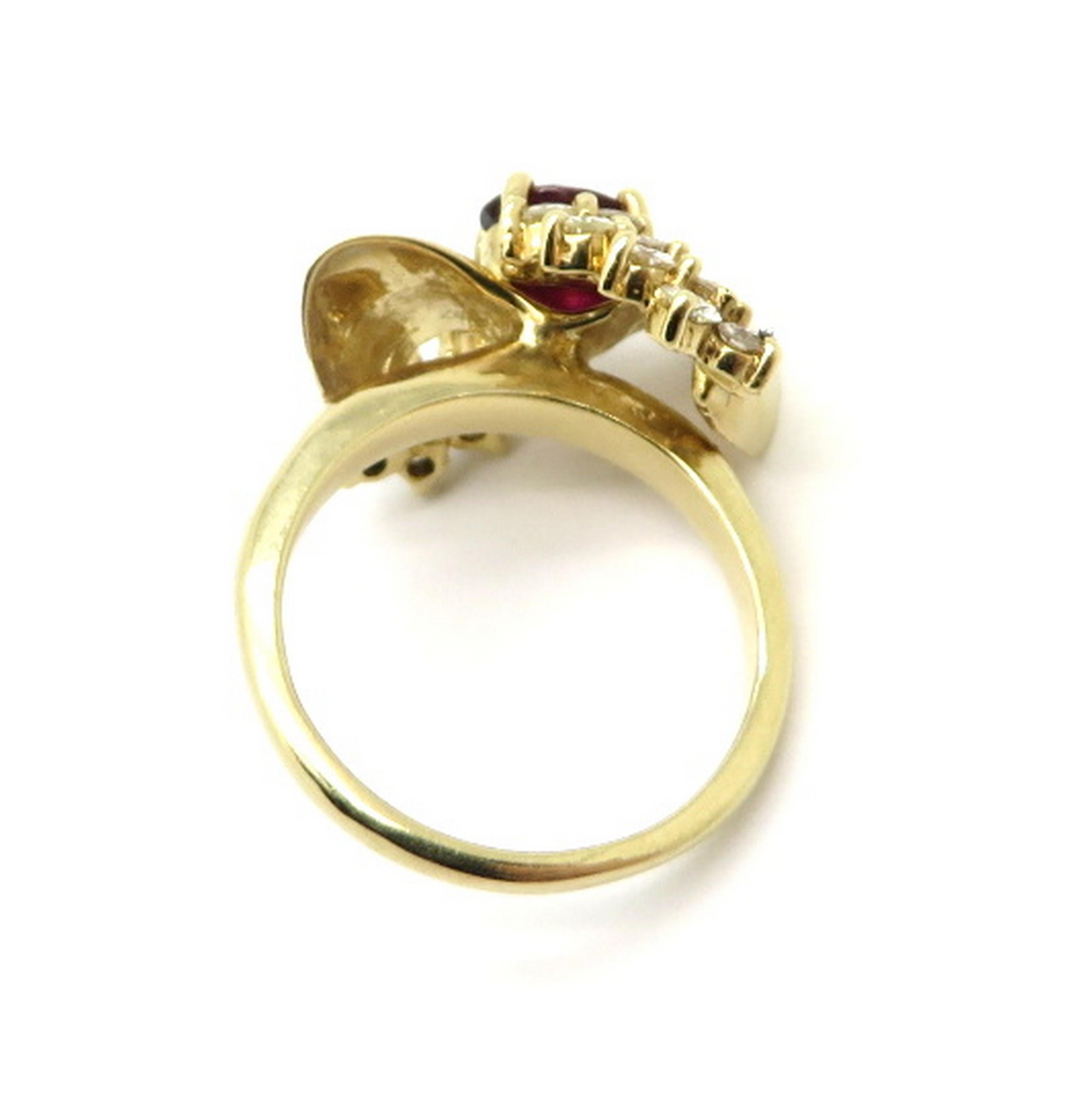 Bague à nœud de style rétro en or jaune 14 carats avec rubis et diamants, ancienne propriété Pour femmes en vente