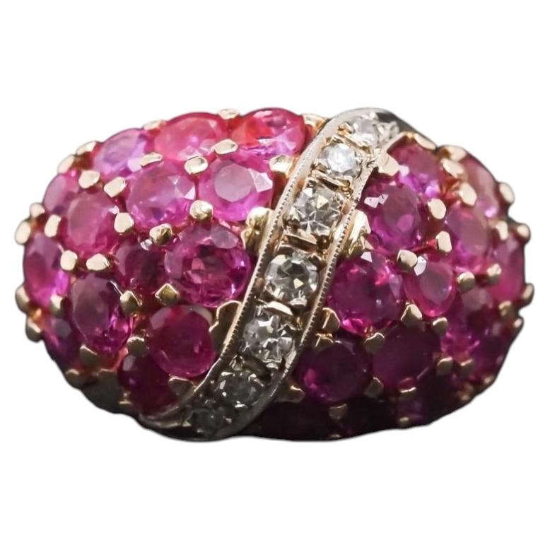 Estate 14K Yellow Gold Ruby and Diamond Ring - VHK#302A For Sale