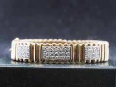 Estate 14K Yellow Gold Scalloped Bangle with Diamonds - VHK#251A