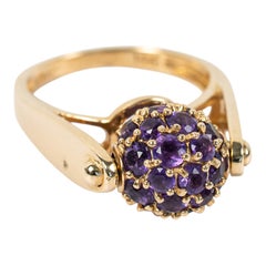 Estate 14k Gelbgold Spinning lila Amethyst Cluster Ball Cocktail Ring