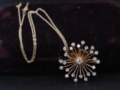 Estate 14K Yellow Gold Starbust Diamond Pendant and Brooch with Chain - VHK#978