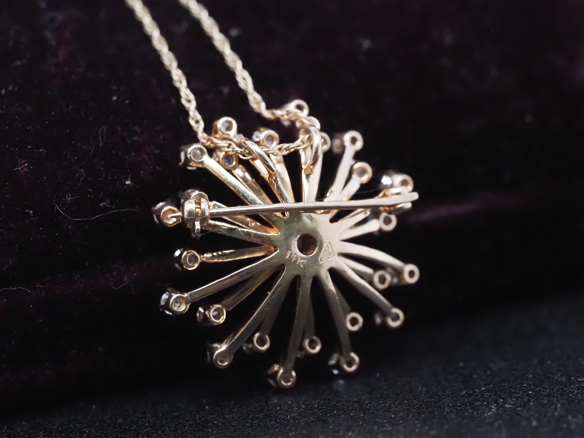 Estate 14K Yellow Gold Starbust Diamond Pendant and Brooch with Chain - VHK#978 In Good Condition For Sale In Hicksville, NY
