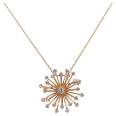 Estate 14K Yellow Gold Starbust Diamond Pendant and Brooch with Chain - VHK#978