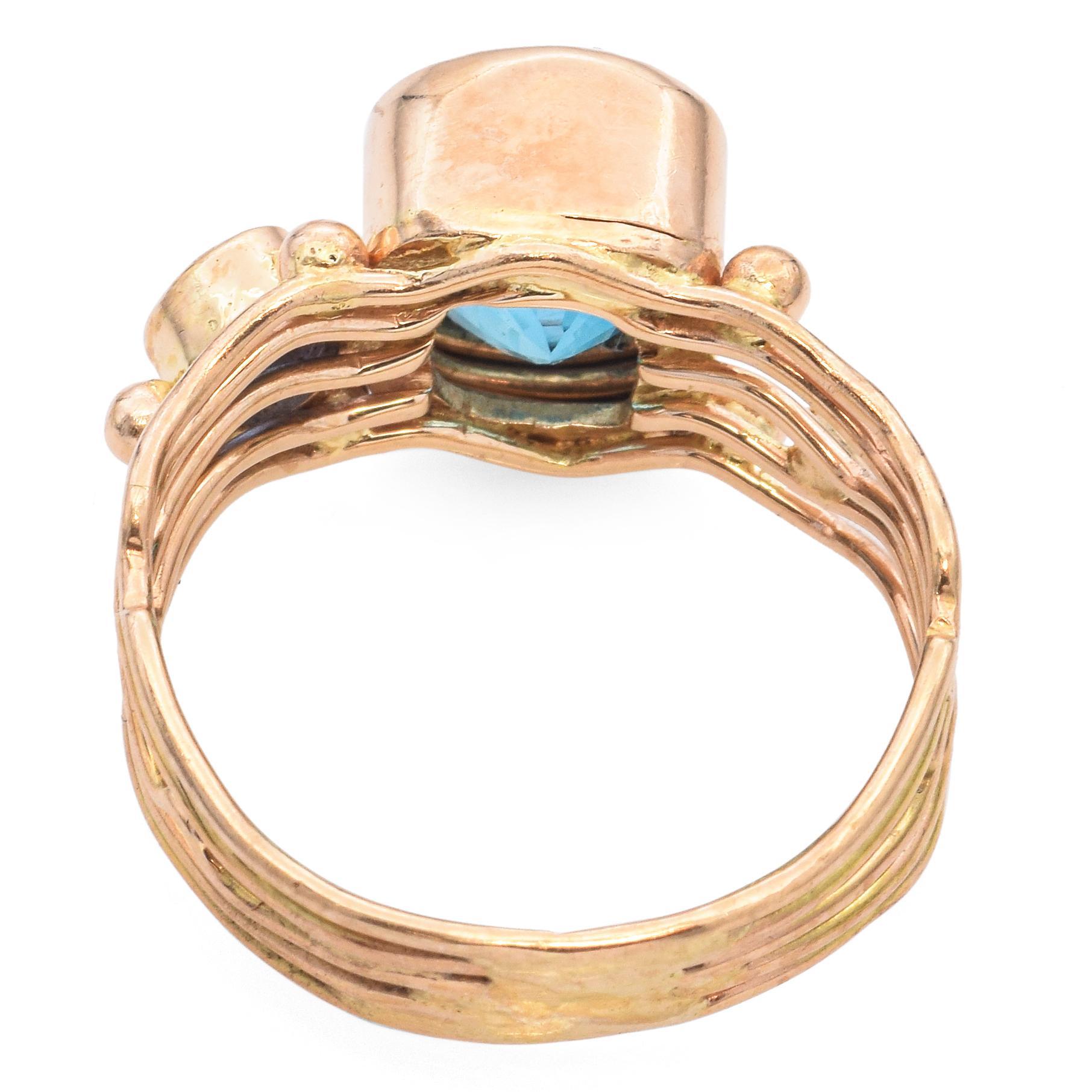 Modern Estate 14k Yellow Gold Topaz and Sapphire Ring