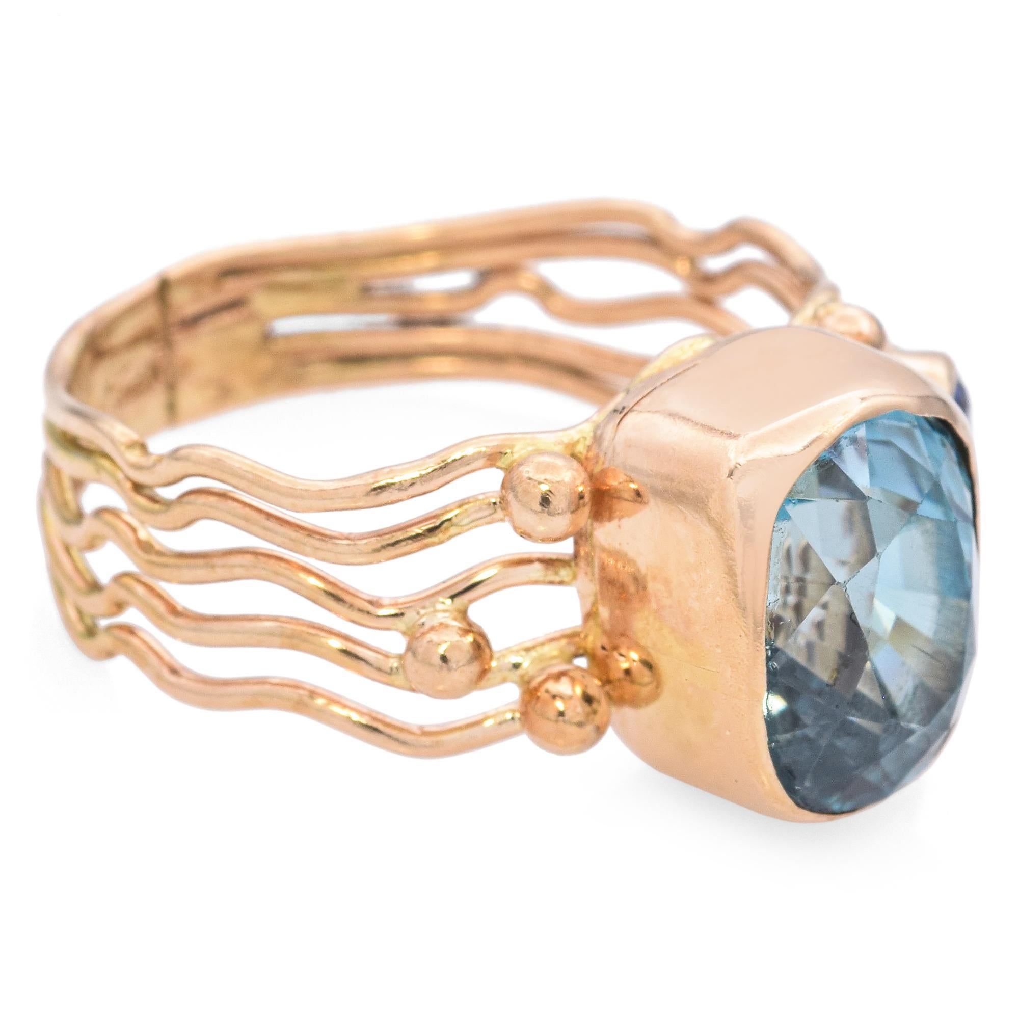 Cushion Cut Estate 14k Yellow Gold Topaz and Sapphire Ring