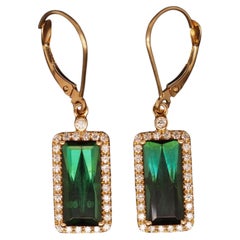 Estate 14K Yellow Gold Tourmaline & Diamond Earrings - VHK#351A