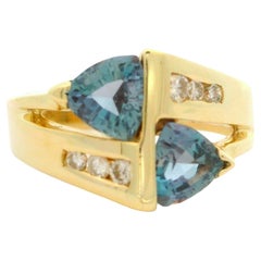 Estate 14k Yellow Gold Trillion Cut Mystic Topaz Diamond Bypass Cocktail Ring