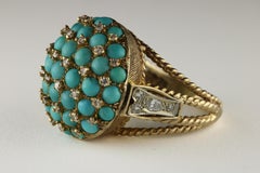 Estate 14K Yellow Gold Turquoise and Diamond Cocktail Ring