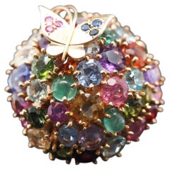 Estate 14K Yellow Gold Vintage Multi Gemstone Brooch with Butterfly - VHK#37d