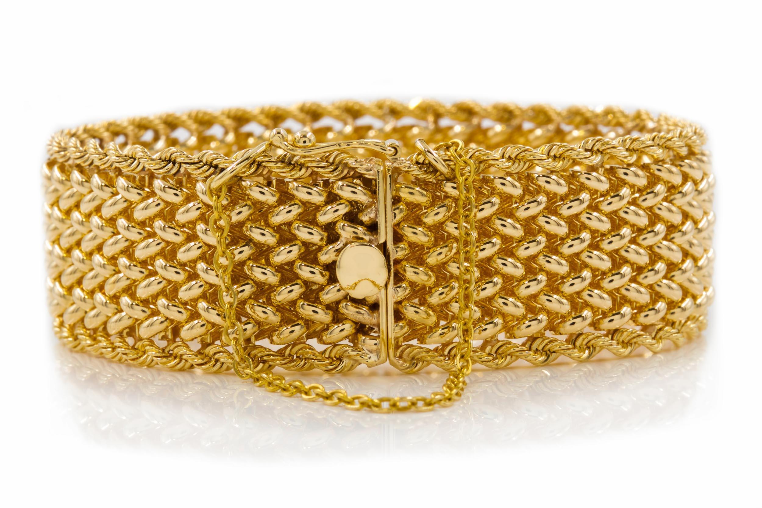 Estate 14K Yellow Gold Woven Mesh Bracelet by Carl Lindstrom In Good Condition In Shippensburg, PA