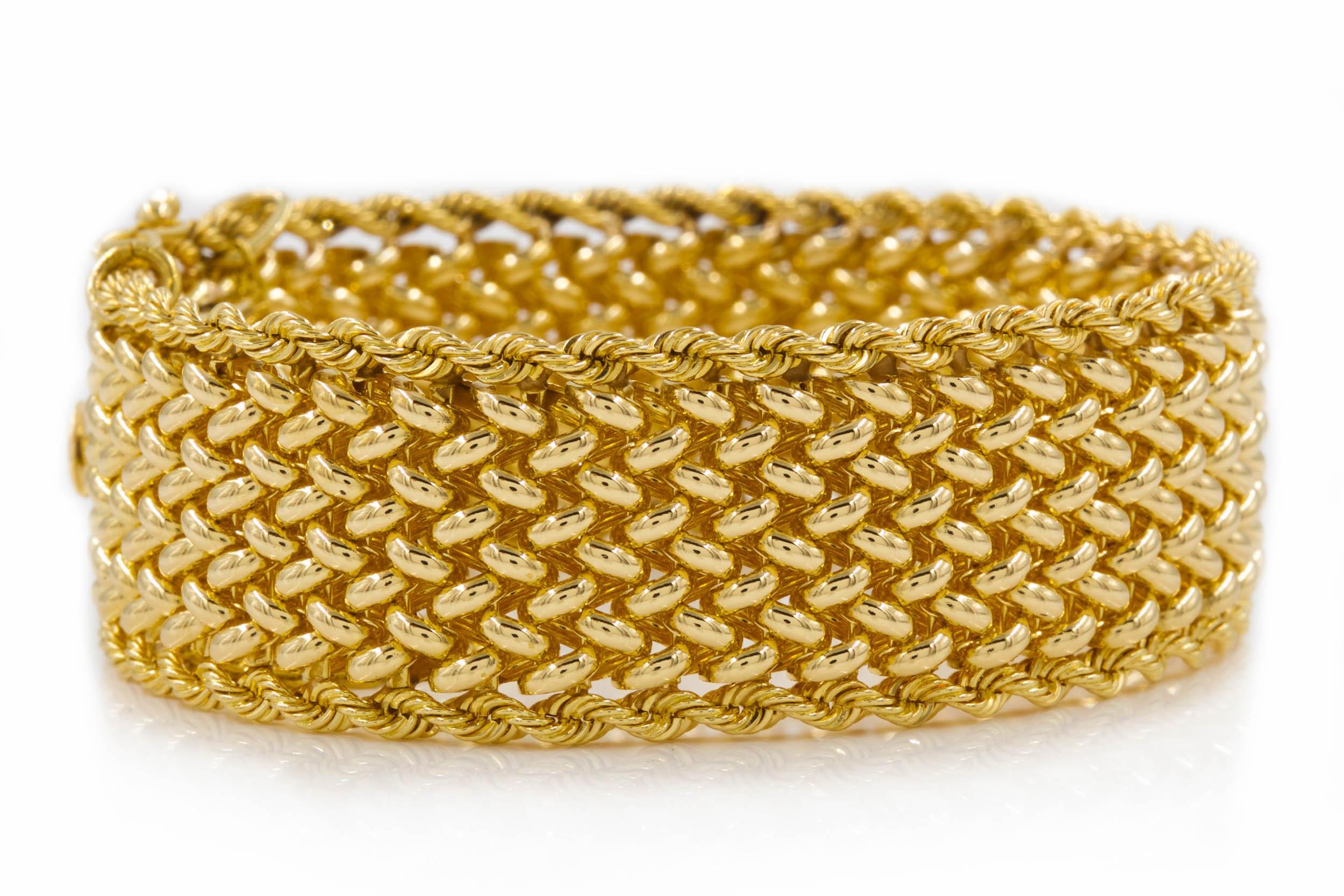 20th Century Estate 14K Yellow Gold Woven Mesh Bracelet by Carl Lindstrom