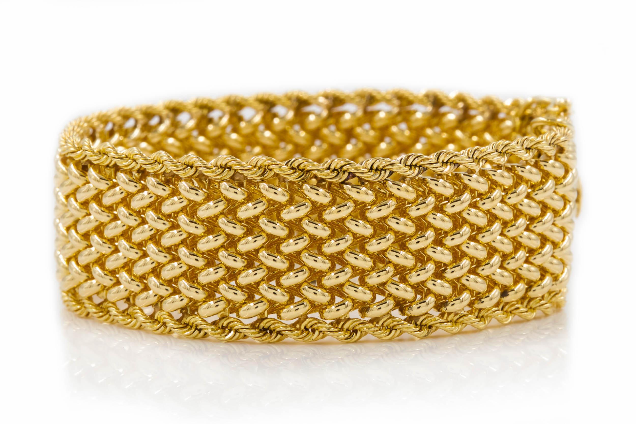 Estate 14K Yellow Gold Woven Mesh Bracelet by Carl Lindstrom 1