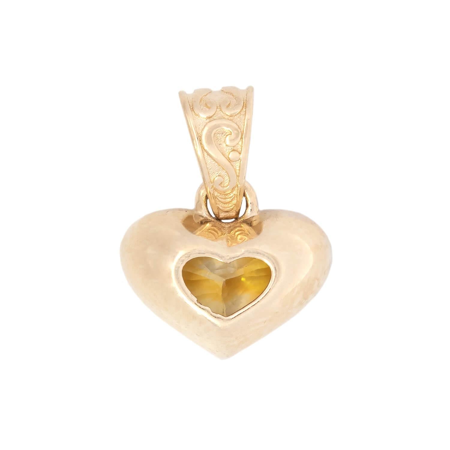 Ciondolo a cuore con zaffiro giallo 14k Estate In condizioni buone in vendita a Narberth, PA