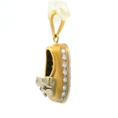 Estate 14k Yellow & White Gold Fiery Diamond Baby Shoe w/ Bow Charm Pendant