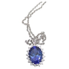 Estate 14KT 10.00ctw Oval Tanzanite & Diamond Pendant White Gold Necklace