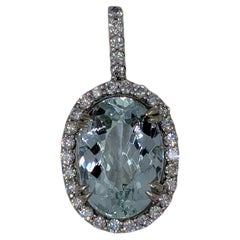 Estate 14KT 6.60ctw Diamond & Aquamarine Pendant White Gold Vintage Vvs Aqua