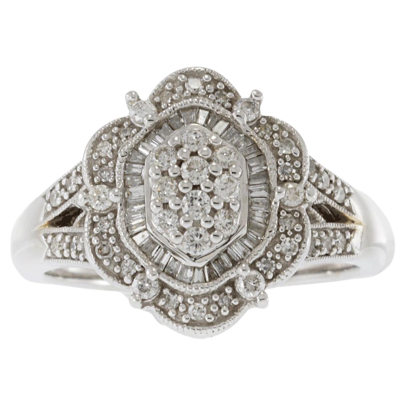 Estate 14KT White Gold Deco Style Diamond Ring