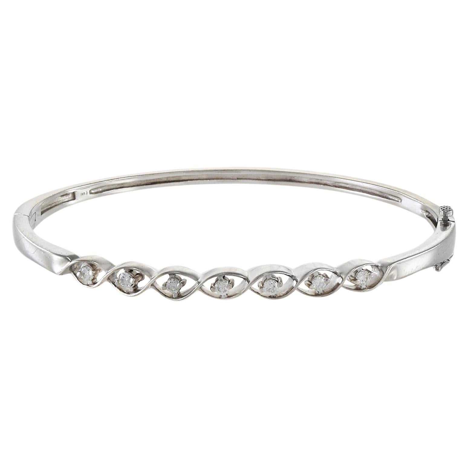 Estate 14KT White Gold Diamond Swirl Bangle Bracelet