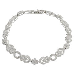 Estate 14KT White Gold Flower And Chevron Design Diamond Bracelet