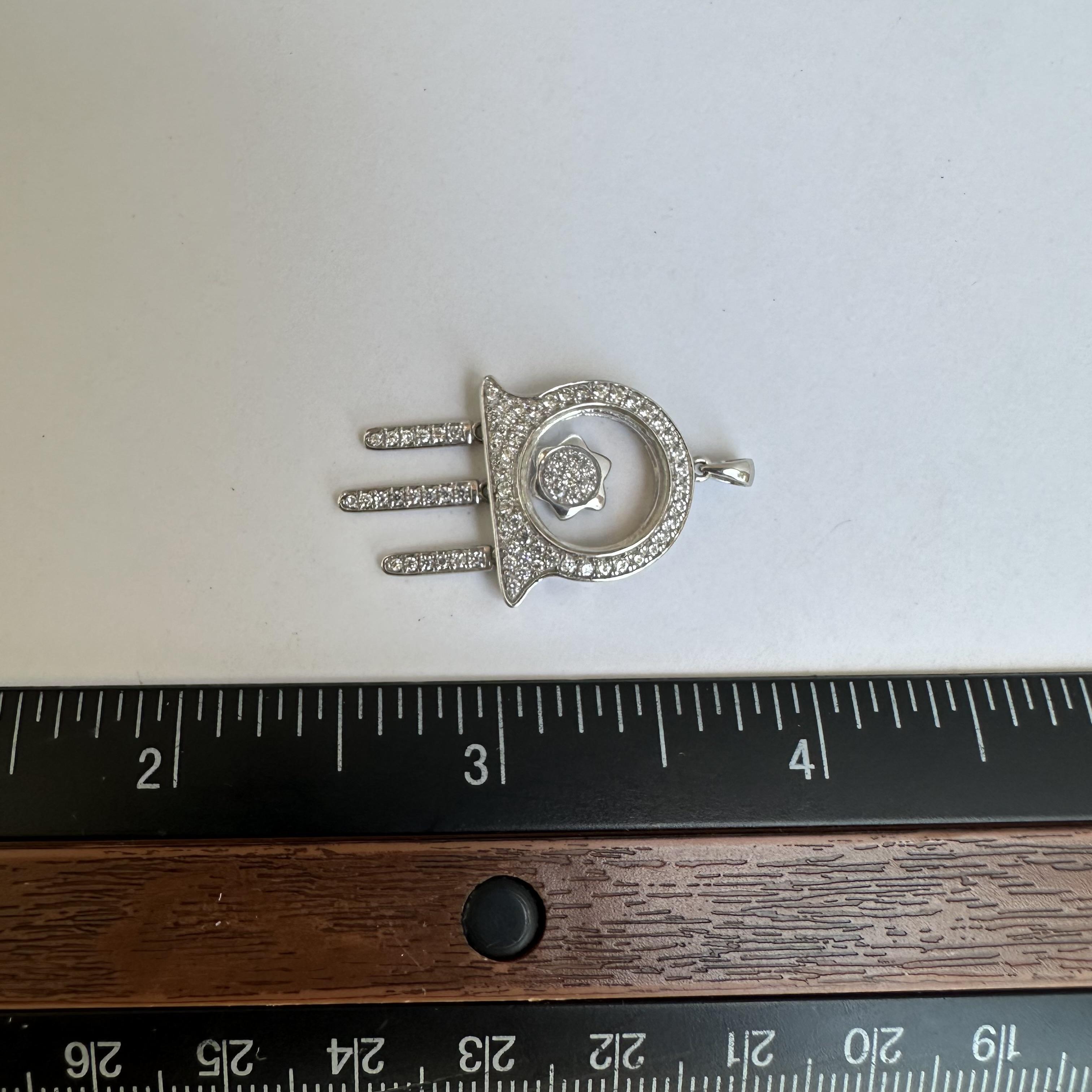 Estate 14kt White Gold Moving Hamsa Pendant - 3.63 Grams, Glass/CZ Stones For Sale 1