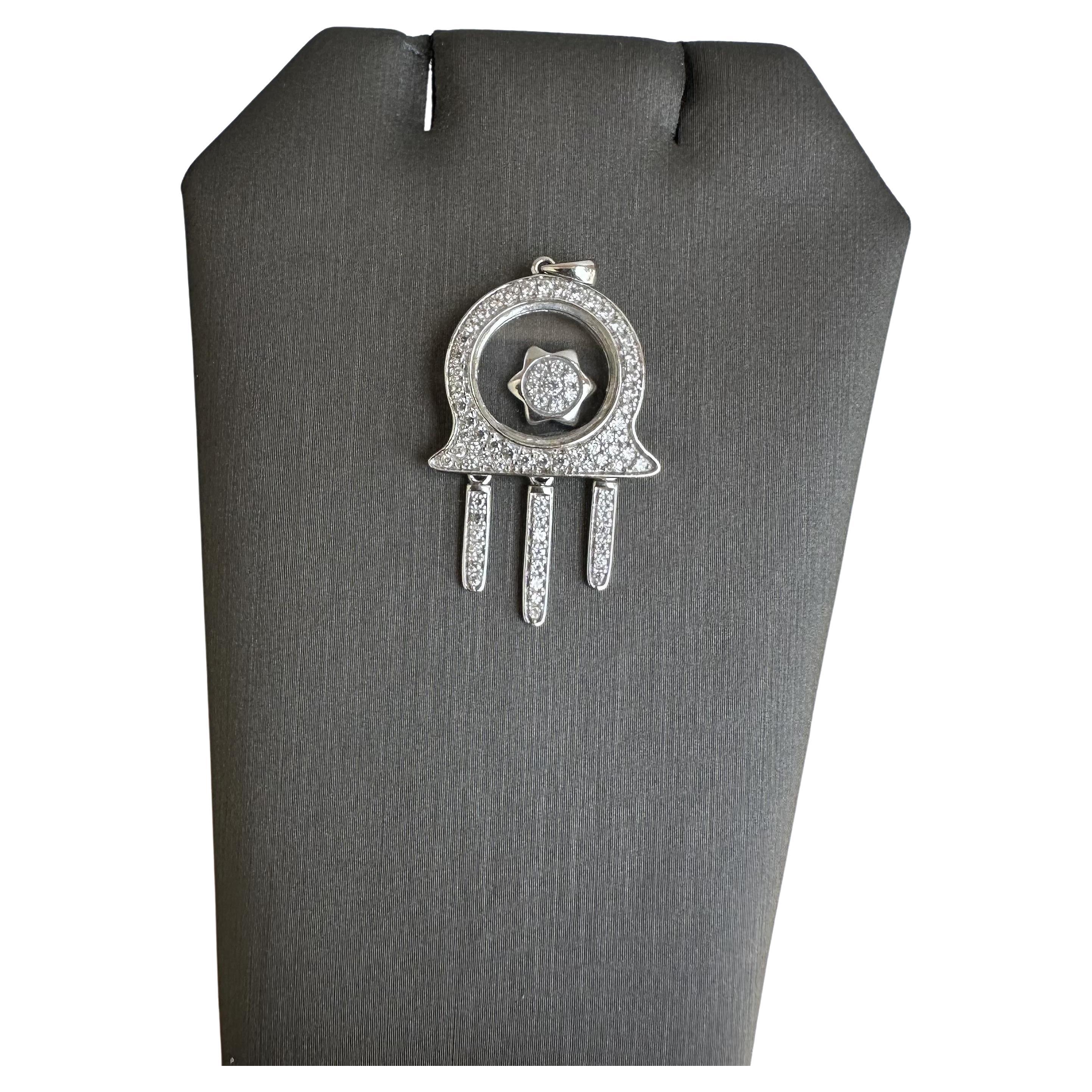 Estate 14kt White Gold Moving Hamsa Pendant - 3.63 Grams, Glass/CZ Stones For Sale