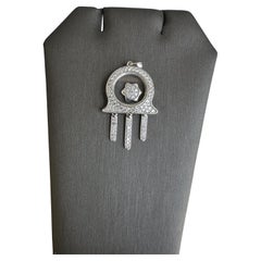 Estate 14kt White Gold Moving Hamsa Pendant - 3.63 Grams, Glass/CZ Stones