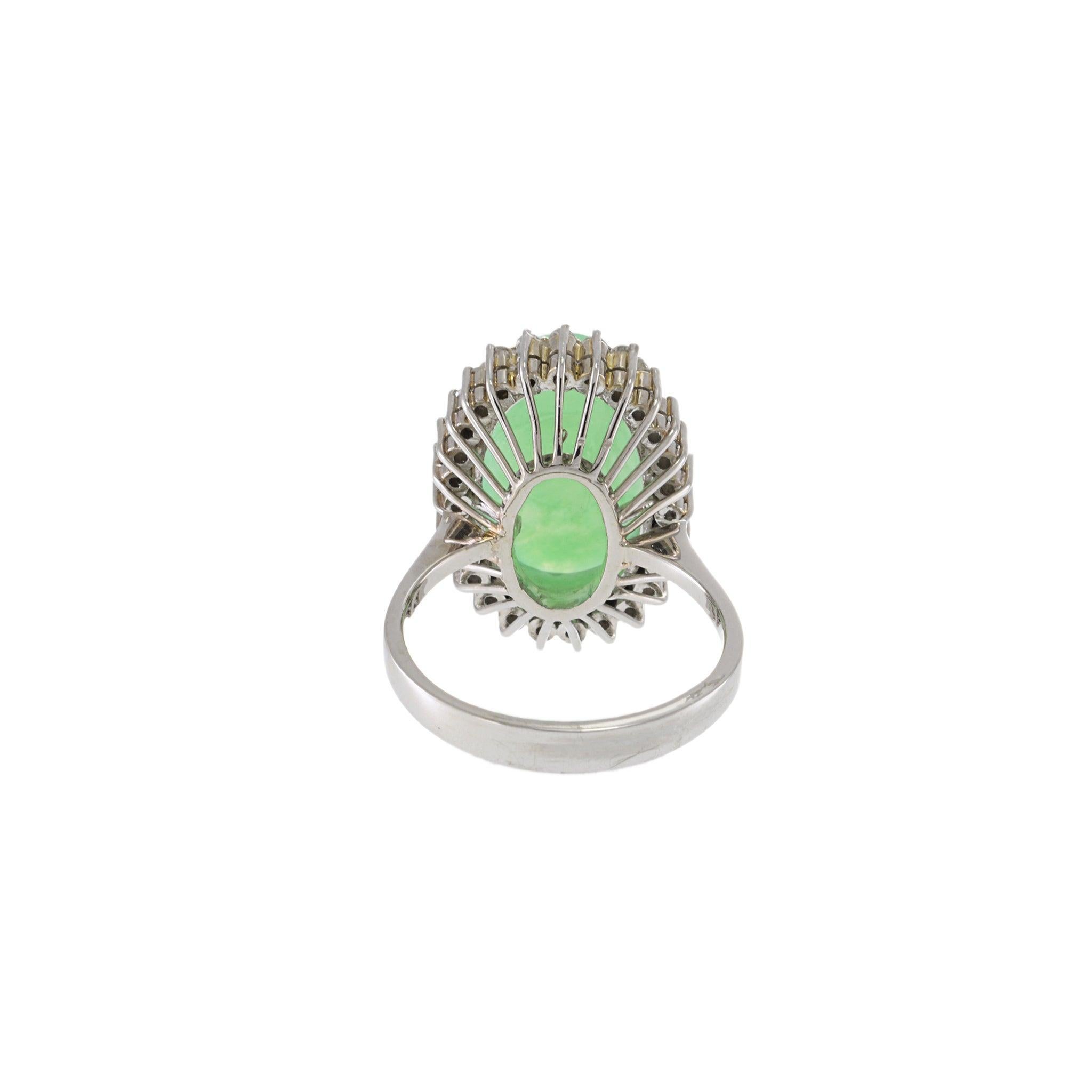 Estate 14KT White Gold Oval Jade & Diamond Halo Ring For Sale 1
