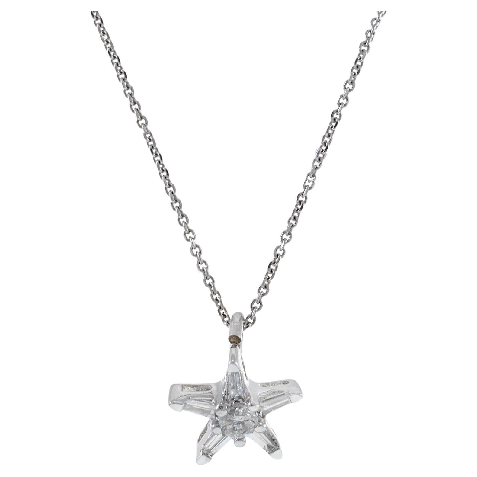 Estate 14KT White Gold Star Diamond Pendant/Charm Plus Chain