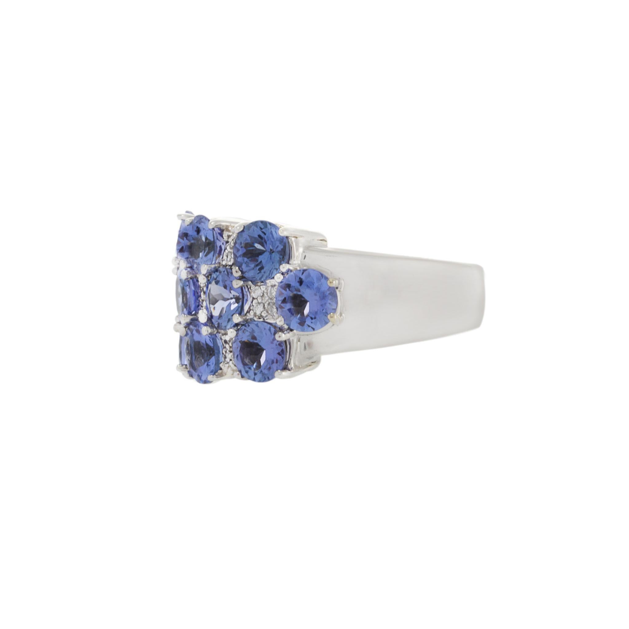 Retro Estate 14KT White Gold Tanzanite And Diamond Cluster Ring For Sale