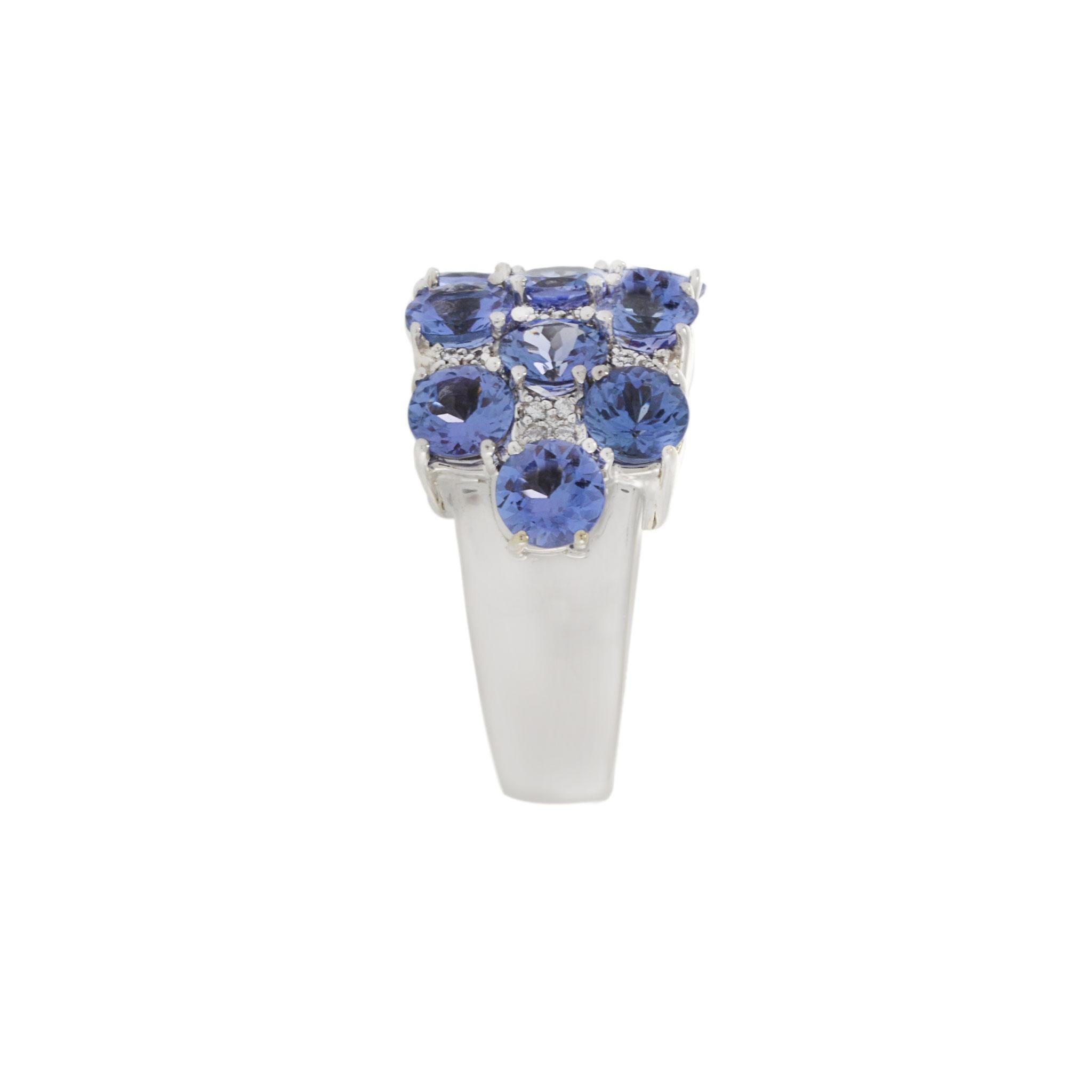 Women's or Men's Estate 14KT White Gold Tanzanite And Diamond Cluster Ring For Sale