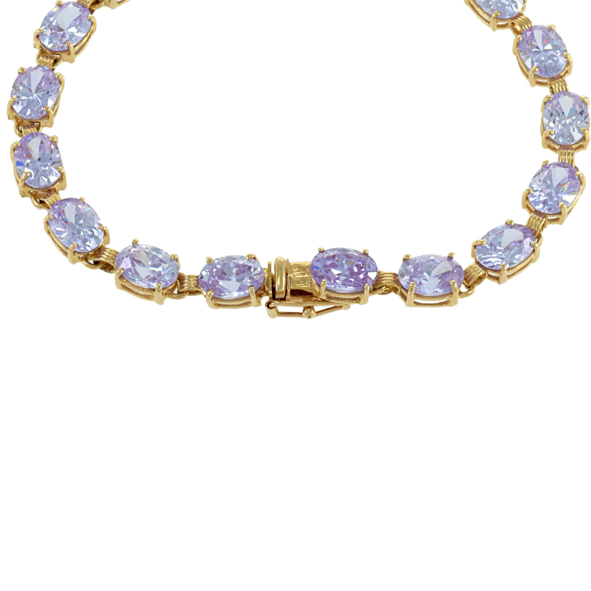 Estate 14KT Yellow Gold Oval Cut Light Purple Cubic Zirconia Bracelet In New Condition For Sale In New York, NY