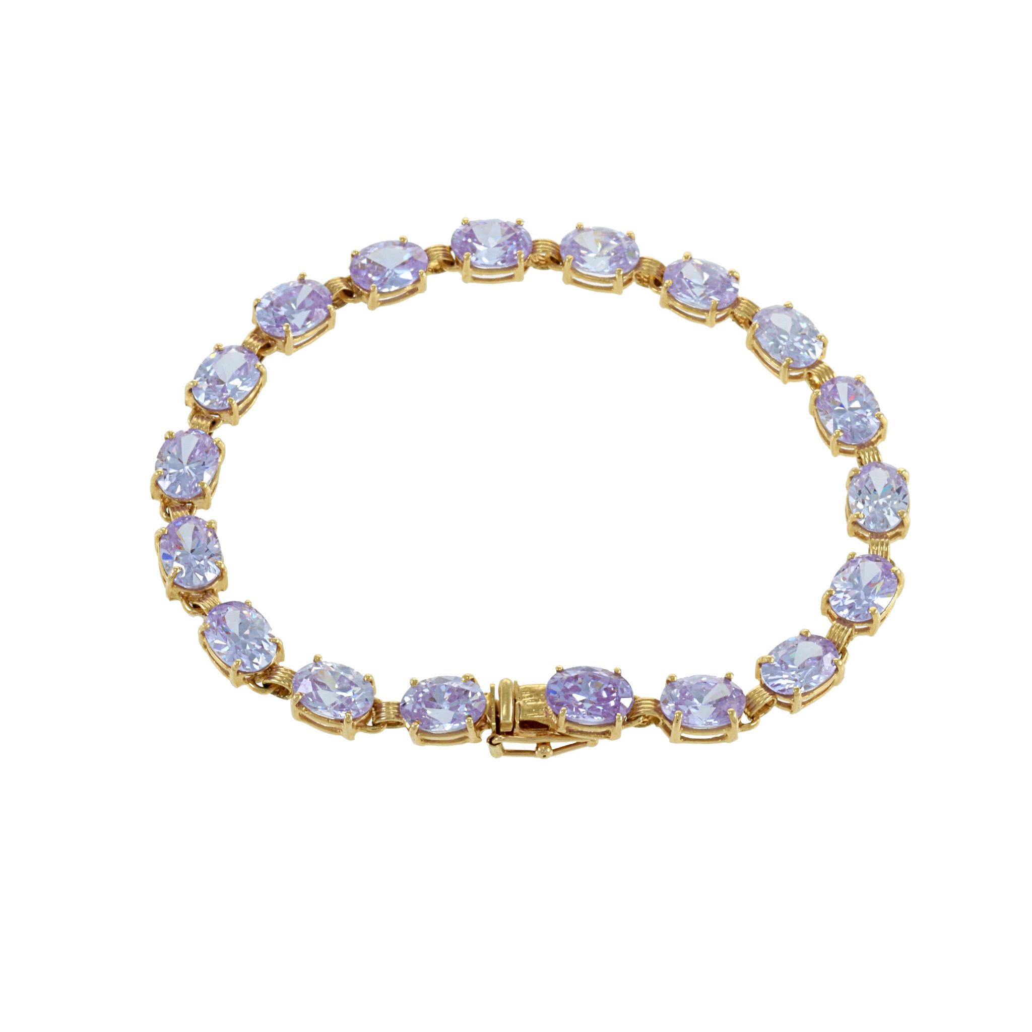 Women's Estate 14KT Yellow Gold Oval Cut Light Purple Cubic Zirconia Bracelet For Sale
