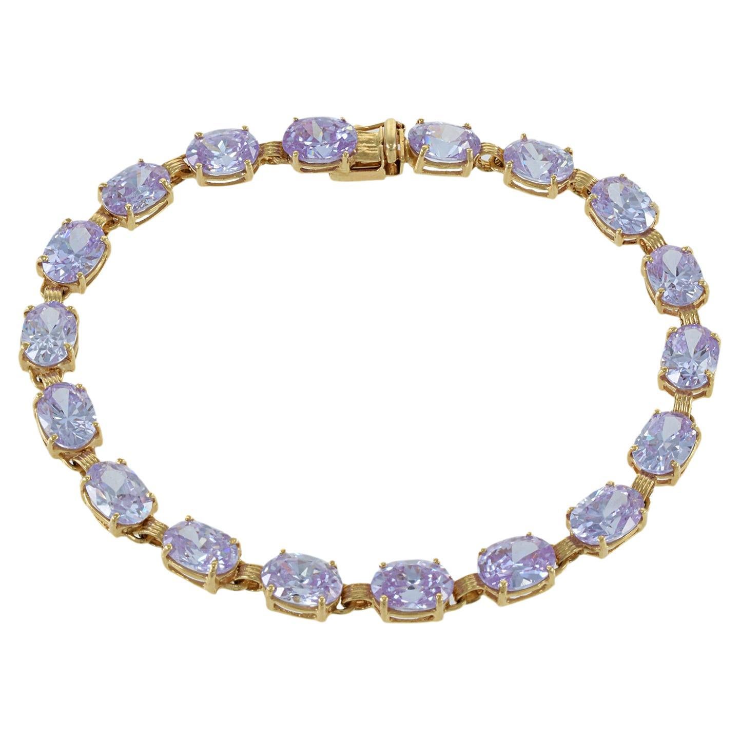 Estate 14KT Yellow Gold Oval Cut Light Purple Cubic Zirconia Bracelet