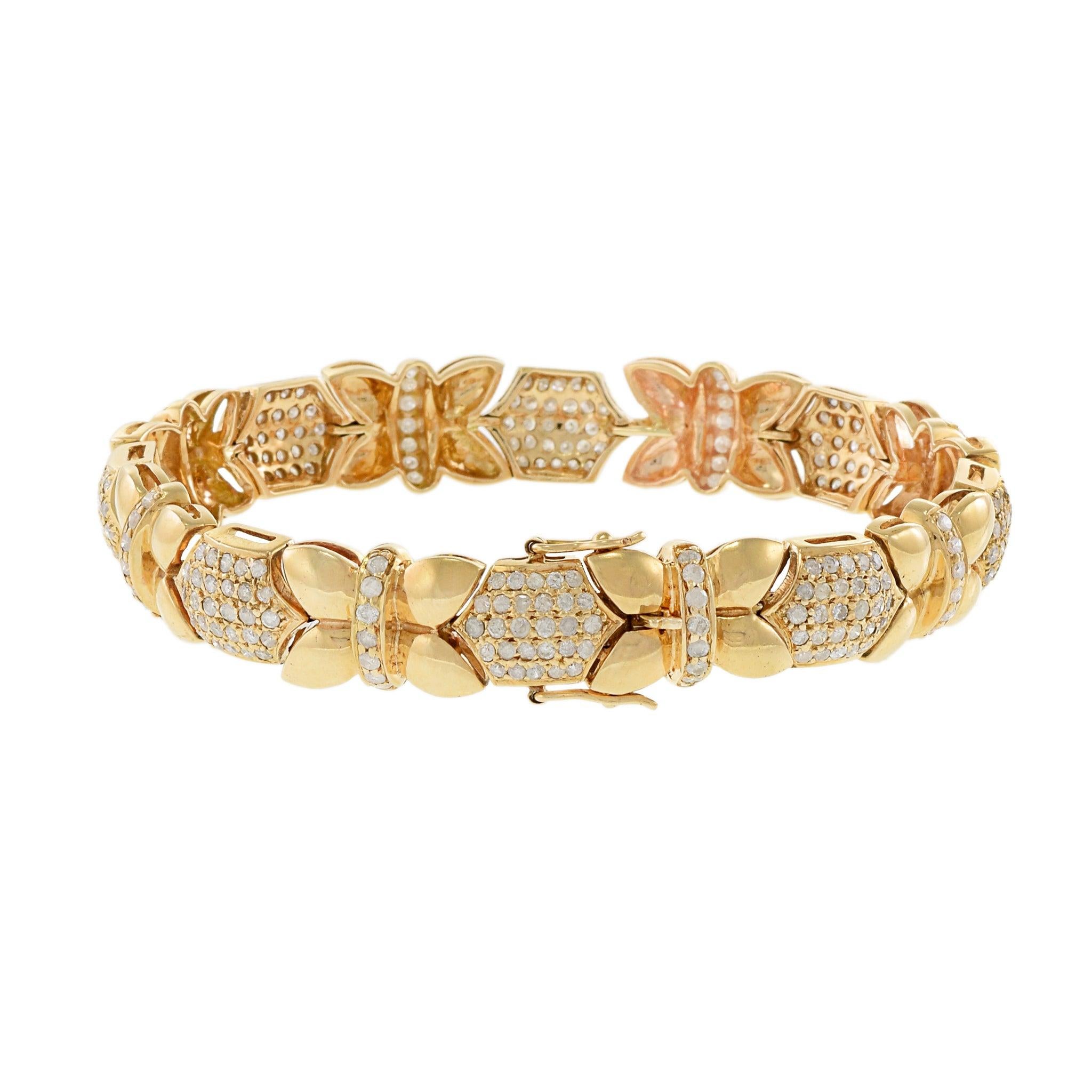 Estate 14KT Yellow Gold Petals and Diamond Bracelet For Sale 1