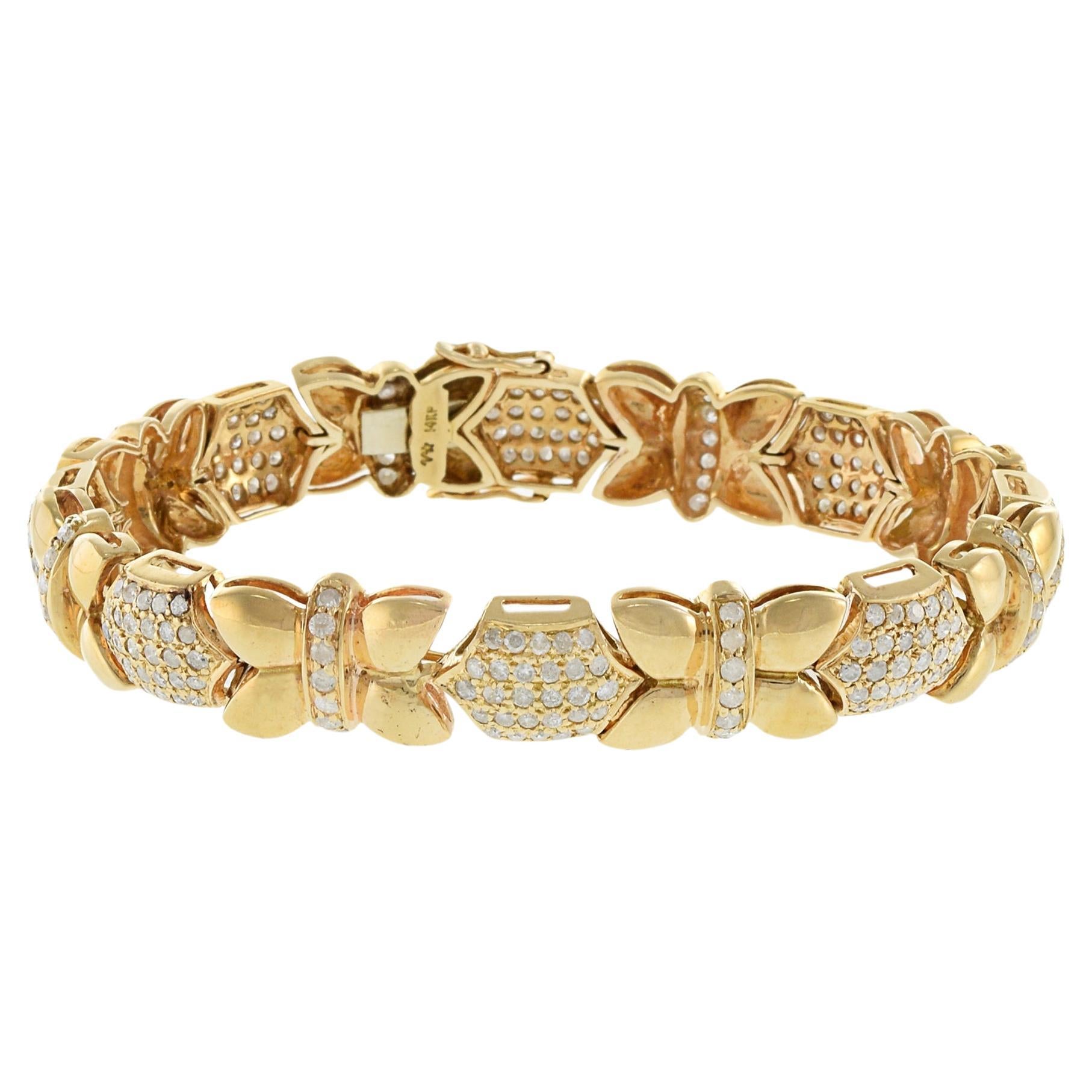 Estate 14KT Yellow Gold Petals and Diamond Bracelet