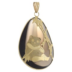 Estate 14KT Yellow Gold Tear Drop Smokey Quartz Panda Pendant