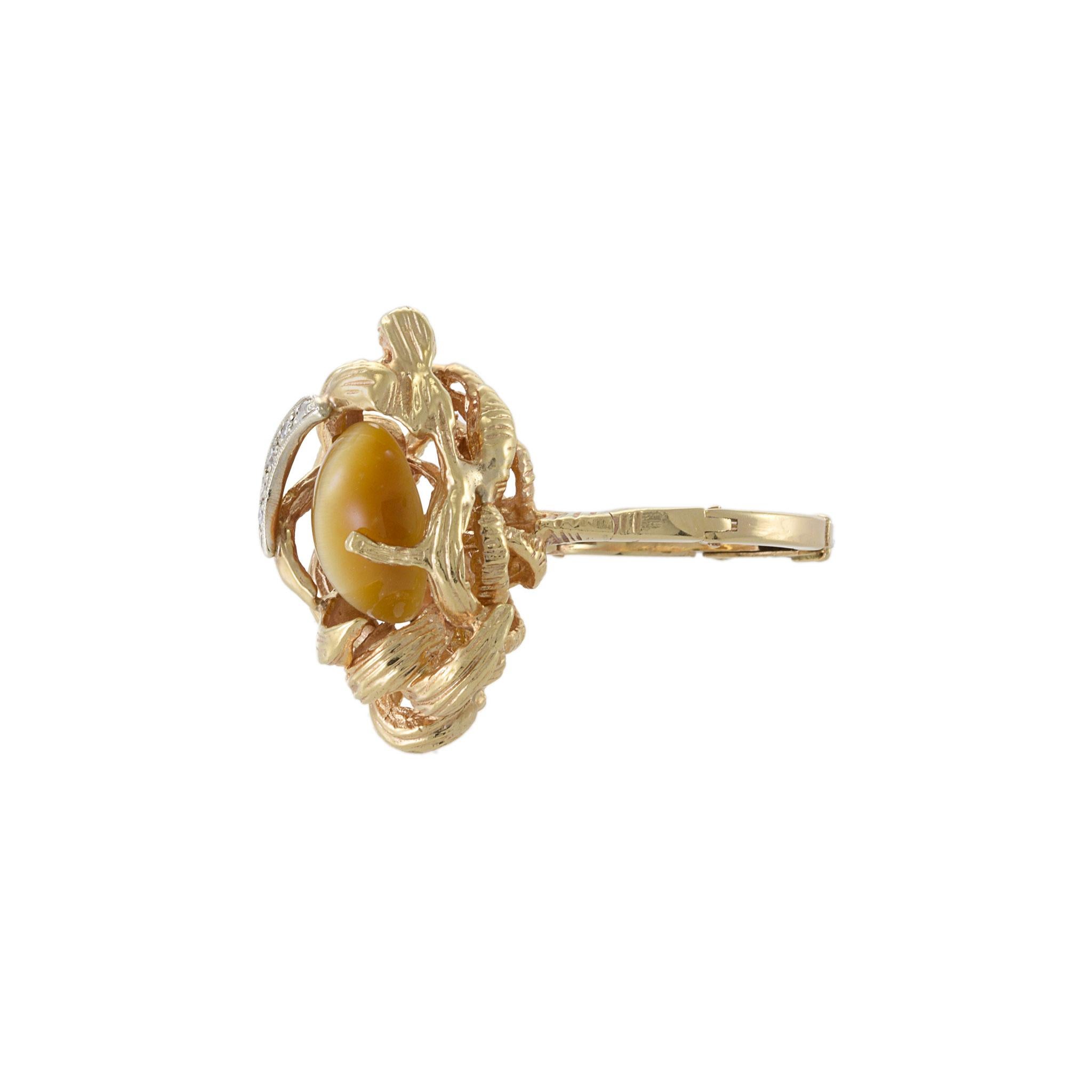 Anello con occhio di tigre in oro giallo 14KT In condizioni ottime in vendita a New York, NY