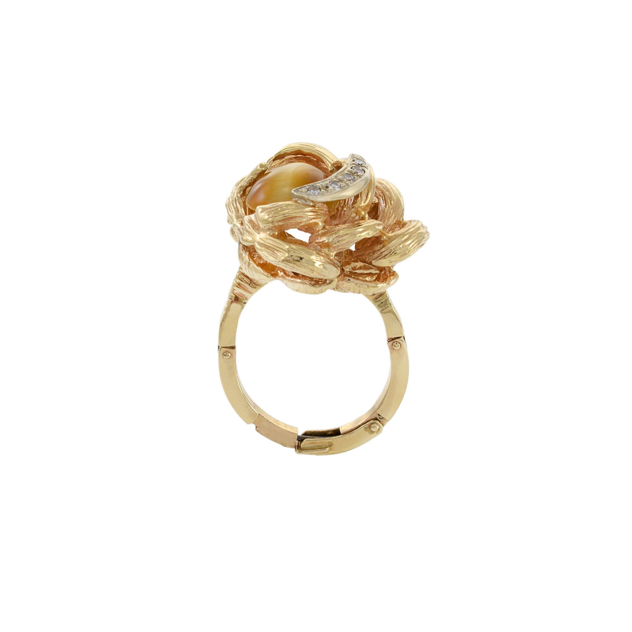 da uomo o donna Anello con occhio di tigre in oro giallo 14KT in vendita