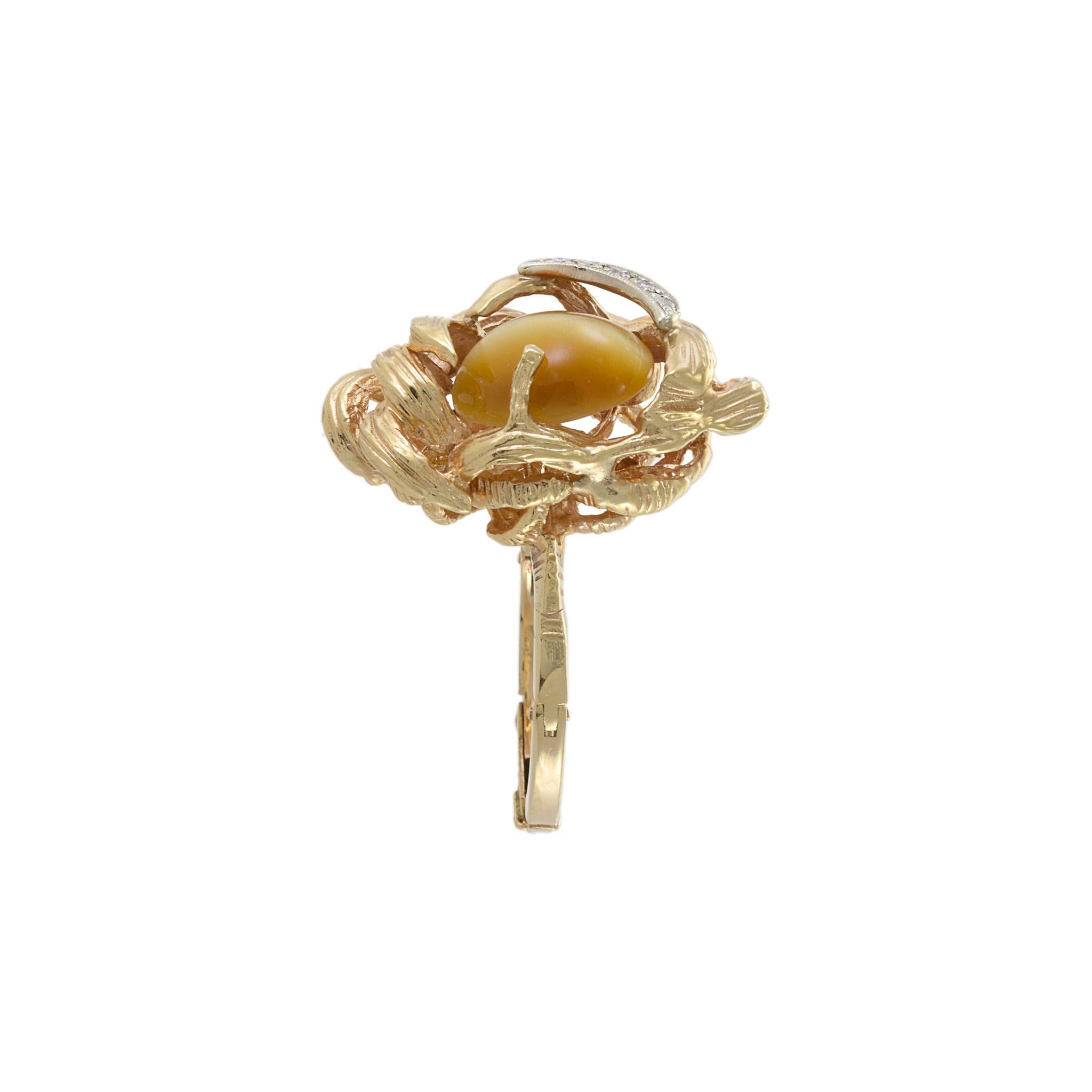 Anello con occhio di tigre in oro giallo 14KT in vendita 1