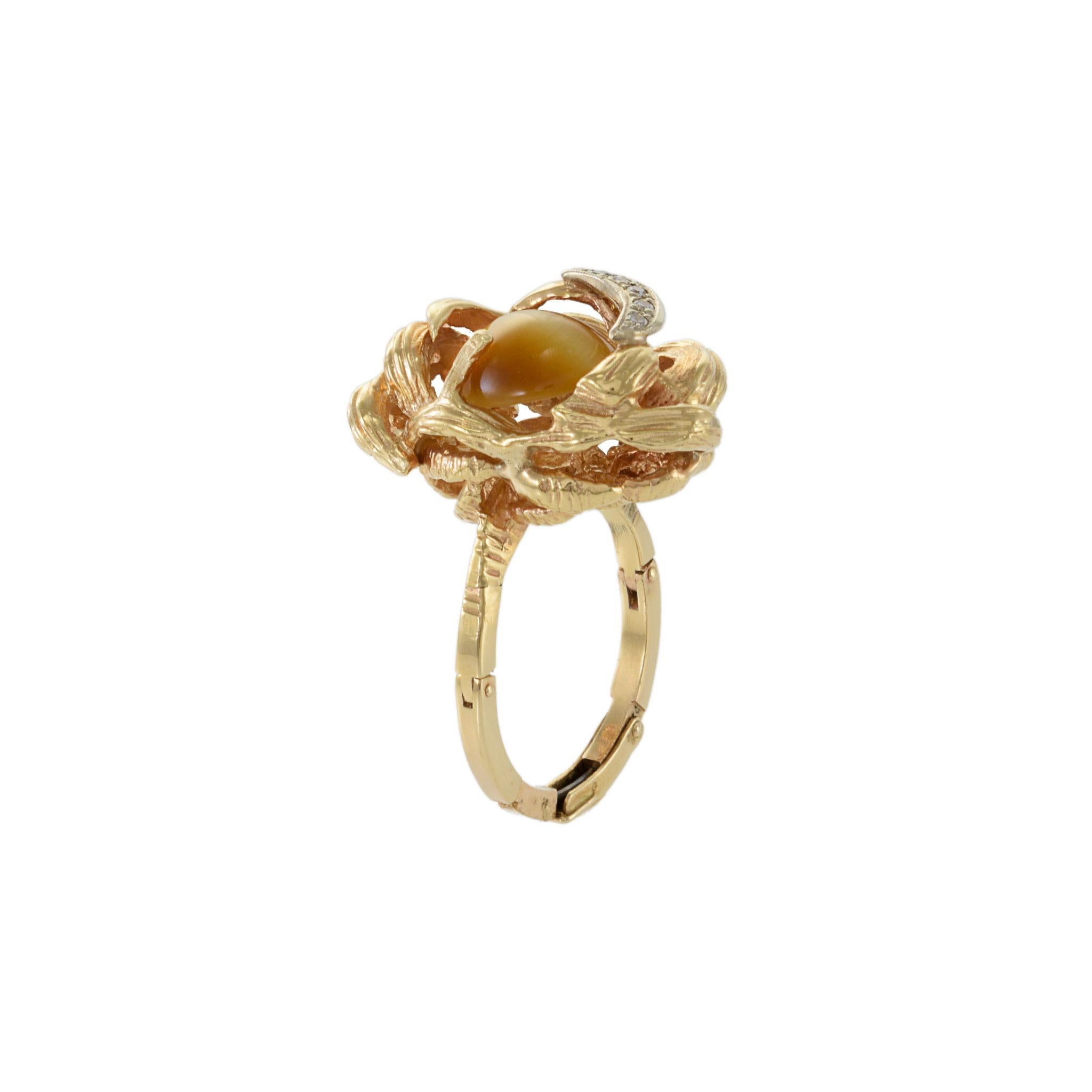 Anello con occhio di tigre in oro giallo 14KT in vendita 2