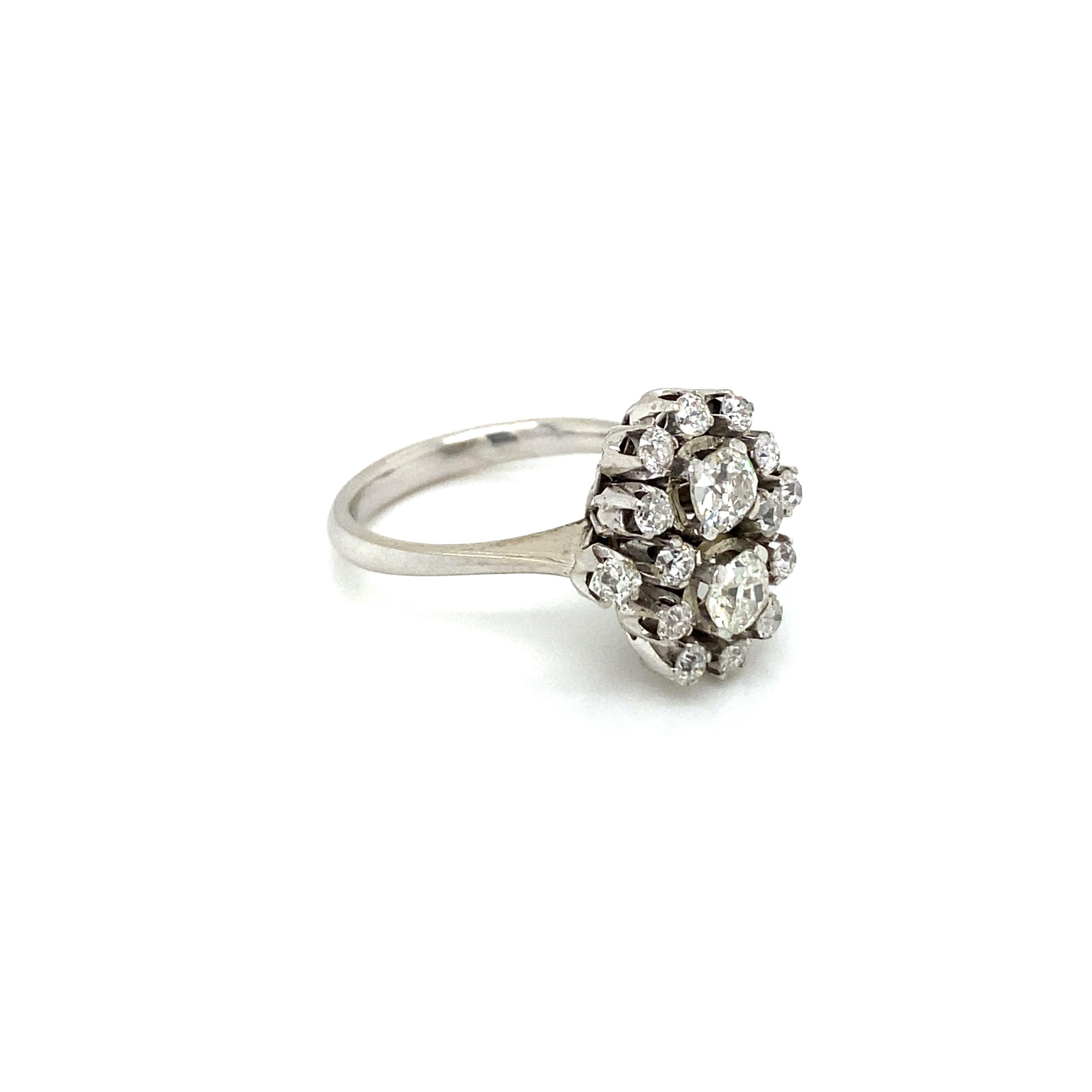 Retro Estate 1.50 Carat Diamond Gold Cluster Ring