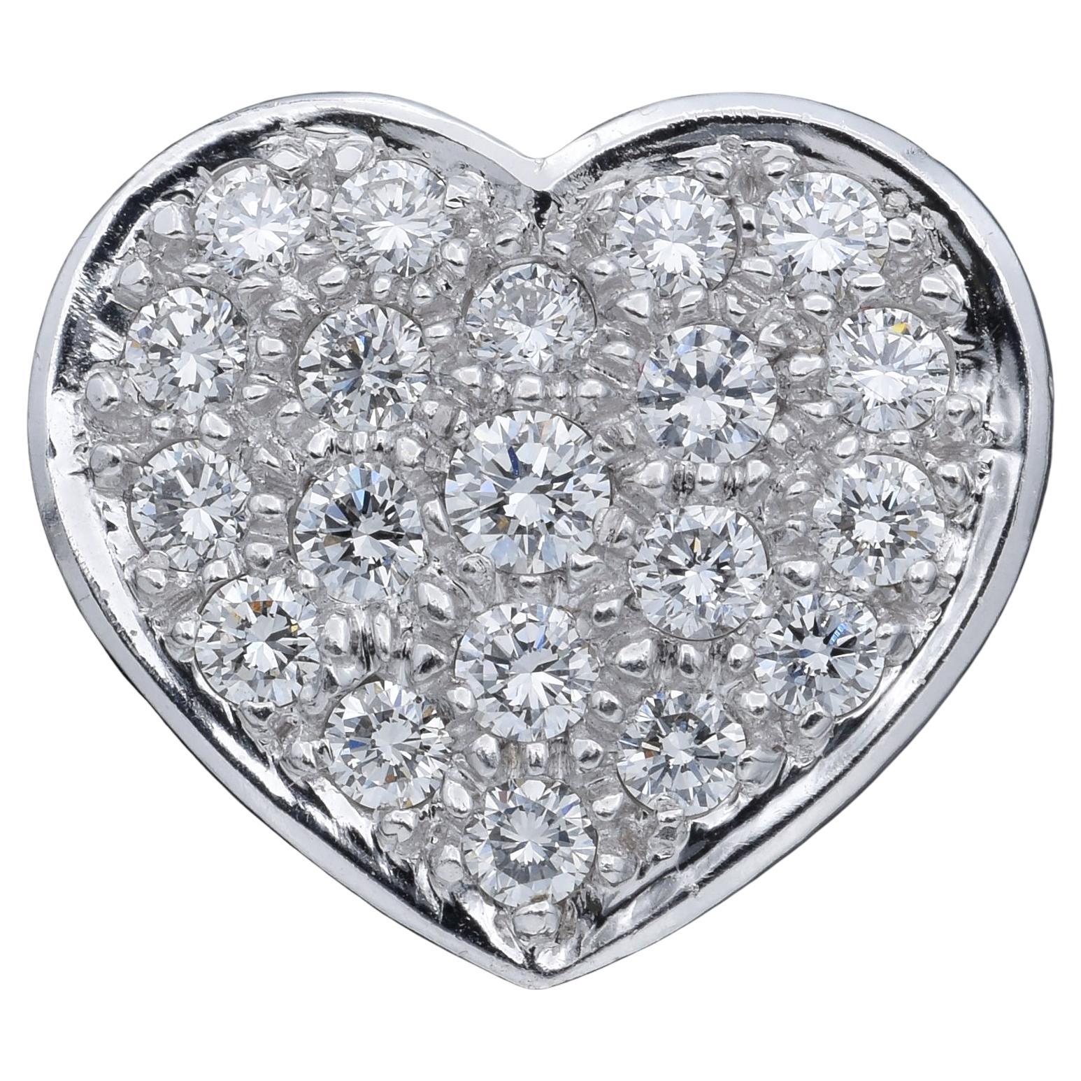 Estate 1.63 TCW Diamond White Gold Heart Slider Pendant For Sale