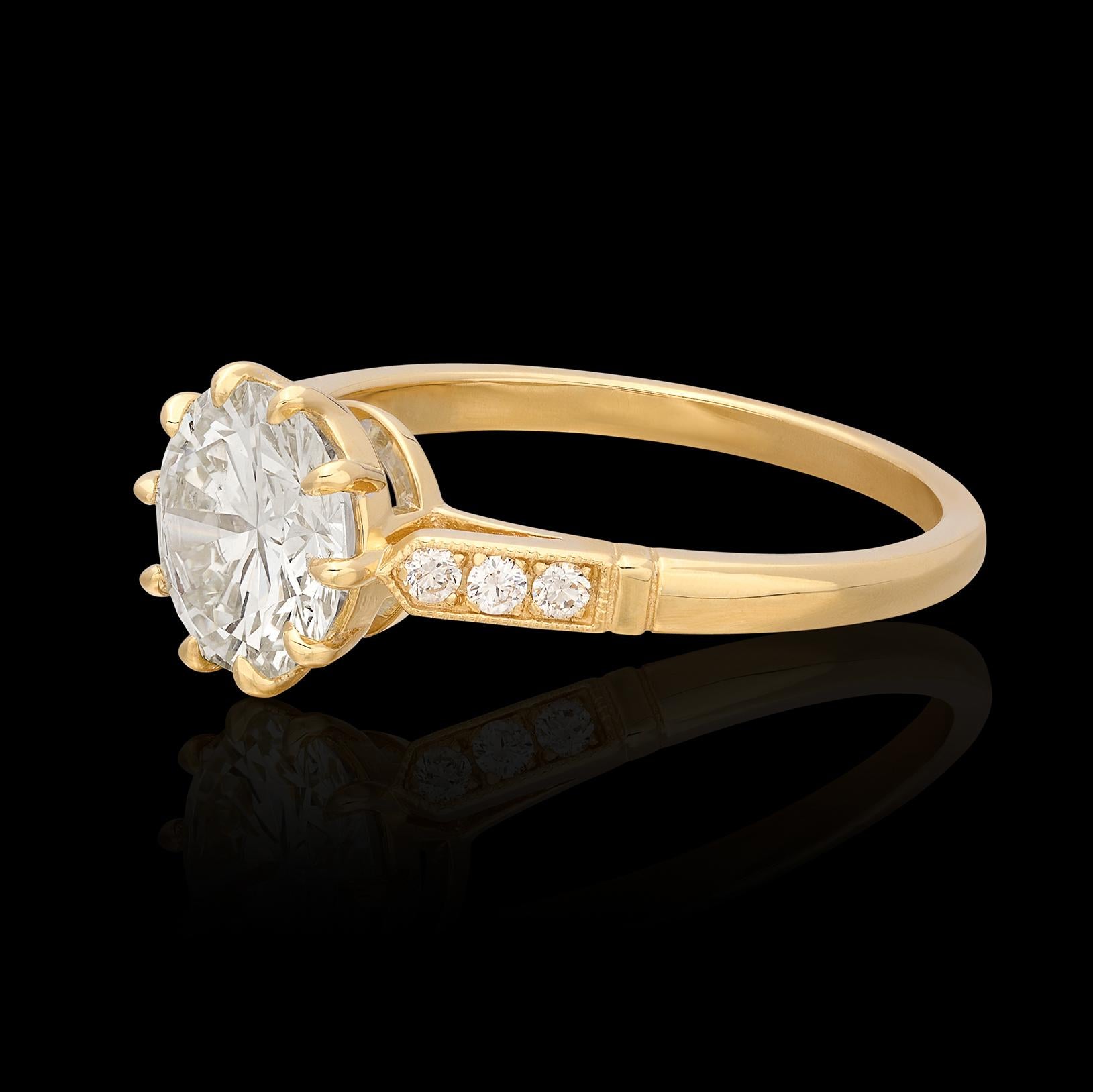 Round Cut Estate 1.66-cts, Diamond & Gold Engagement Ring