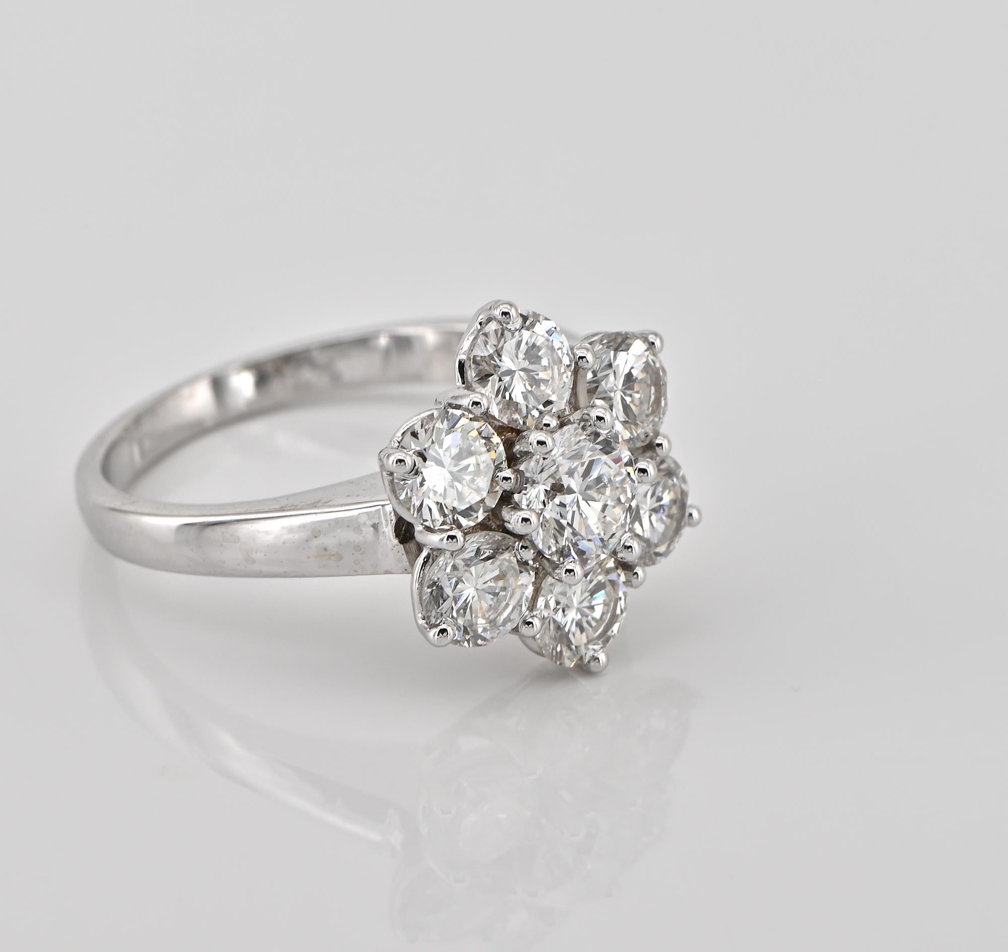 Contemporary Estate 1.70 CT G VS Diamond Flower Cluster Ring 18 KT For Sale