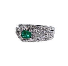 Estate 1.70ct Natural Green Emerald & Diamond Triple Band Gold Ring by Heizberg