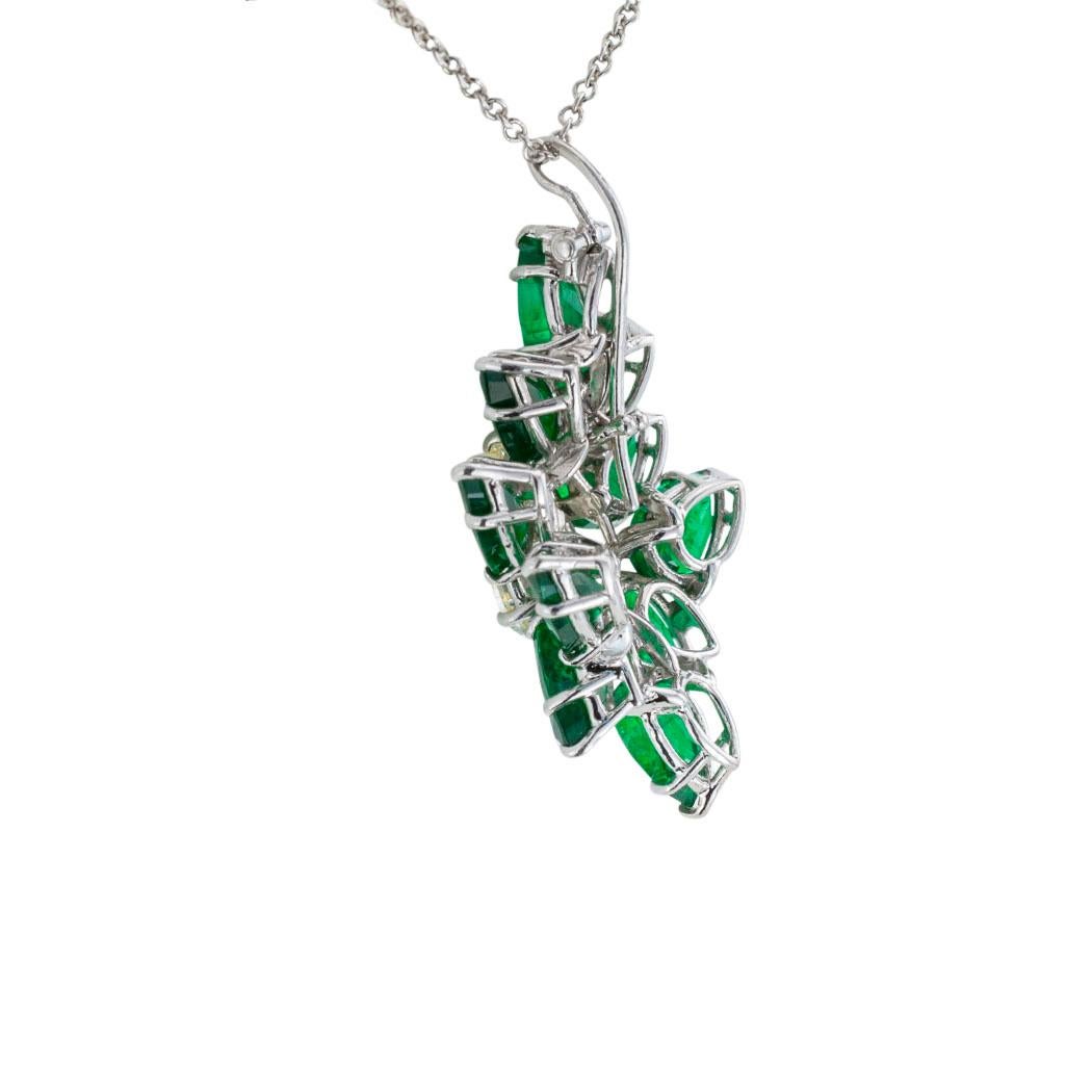 Pear Cut Estate 1.79 Carat Pear Shaped Diamond Emerald Platinum Enhancer Pendant