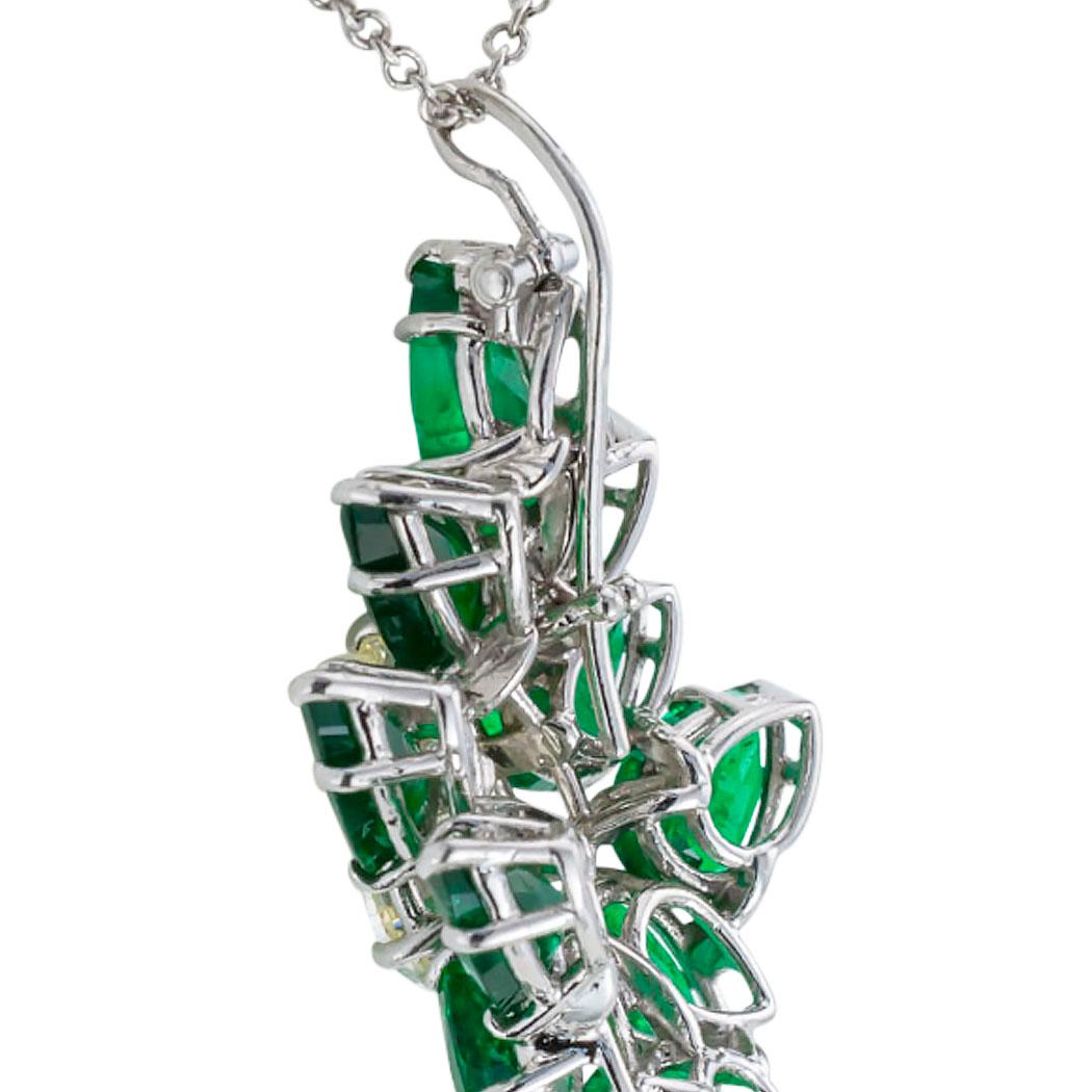 Estate 1.79 Carat Pear Shaped Diamond Emerald Platinum Enhancer Pendant In Good Condition In Los Angeles, CA