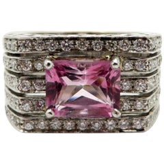 Estate 18 K White Gold Pink Tourmaline & Diamond French Hallmarked Designer Ring