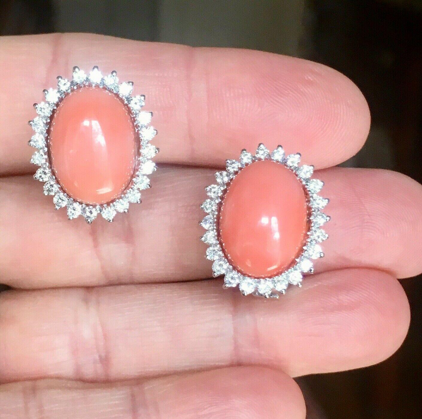 Estate 18 Karat Angel Skin Coral 1.10 Carat VS Diamond Stud Drop Earrings 5