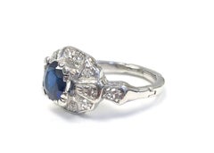 Estate 18 Karat Diamond and 1.30 Carat Burma Sapphire Ring with Finger Fit